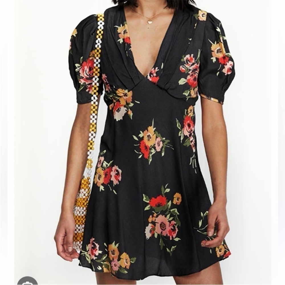 EUC Free People Neon Garden Dress Black Floral Size 4